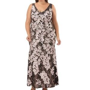 JS Soutache Embroidered rose‎ pink black Lace Evening Dress plus size 14W new!!